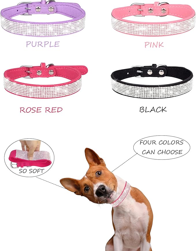 Dog Collar for Large Dogs, Adjustable Leather Suede Bling Dog Collars，Pink Dog Collar Cat Collar, Rhinestone Dog Collar (L, Pink)