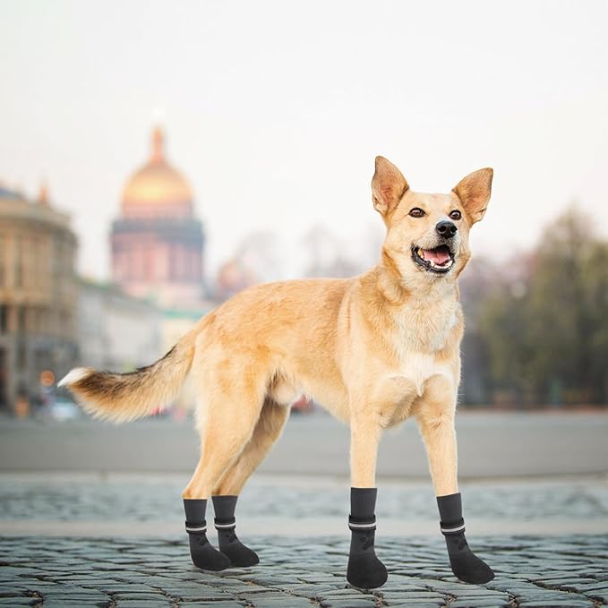 BINGPET Anti Slip Dog Shoes Socks,Dog Booties Waterproof for Hot Pavement with Reflective Straps,Dog Paw Protector for Hardwood Floors Prevent Licking (Black, M(Paw Width 1.8"))