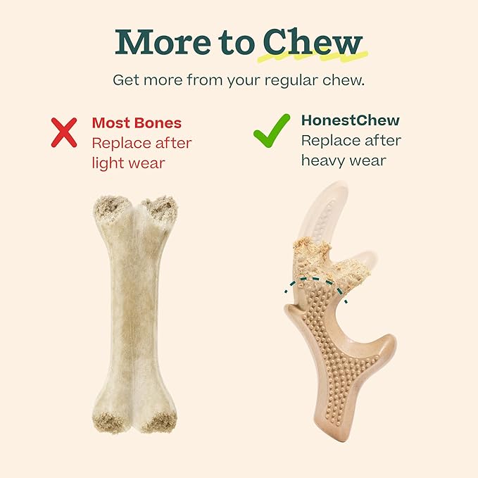 WOOF HonestChew Dog Toy Antler - Durable Dog Chews - Made with Natural, Plant-Based Ingredients - Splinter-Resistant - Great for German Shepherds and Pit Bulls - Large