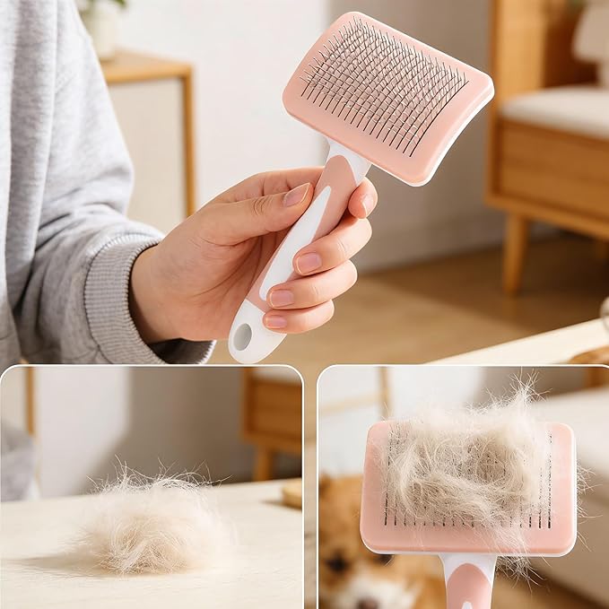 Cat Grooming Brush, Dog Slicker Brush for Dogs, Cat Brushes for Indoor Cats, Pets Skin Friendly Self Cleaning Slicker Massage Brushes for Shedding Dogs Cats,Hair Gentle Remove Loose Undercoat(Green)