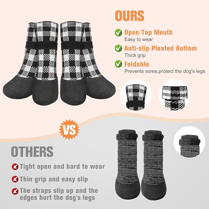 BEAUTYZOO Anti Slip Dog Socks Boots, Dog Shoes for Hot/Cold Pavement Snow Rain Days,Waterproof Grip Dog Booties Paw Protector for Hardwood Floor, Prevent Licking for Small Medium Large Senior Old Dogs