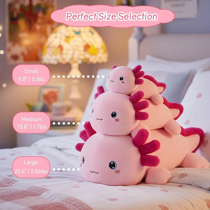 SQEQE Weighted Stuffed Animal Axolotl, Soft Weighted Axolotl Plush Toy, Cute Hugging Pillow Gift for Kids Adults, Home Decoration Christmas Gifts Birthday Present 23.6 Inch, 3.8 Lb