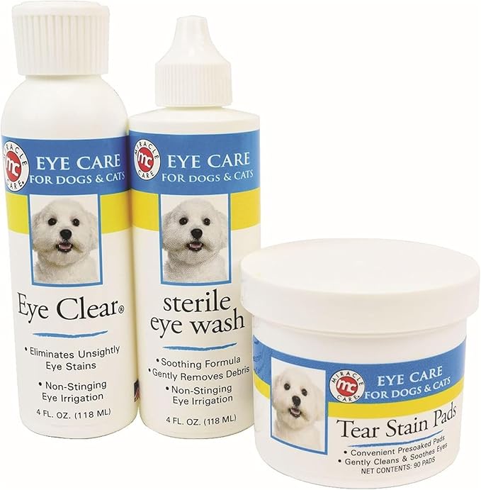 Miracle Care Sterile Eye Wash for Dogs and Cats, 4 Ounce, Soothing and Non Stinging Eye Drops to Remove Debris