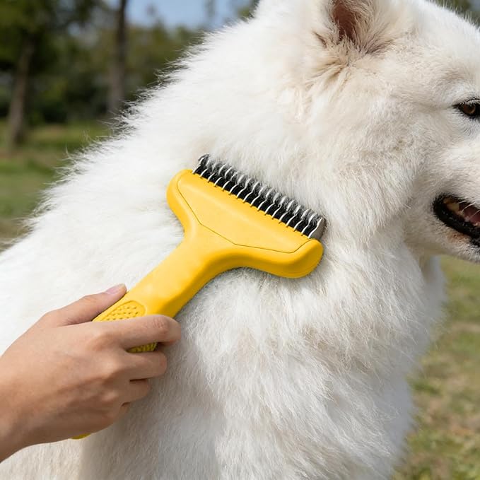 2026 Upgrade Cat Grooming Brush Self Cleaning, Self Cleaning Slicker Brush Small for Dog & Cat, Pet Grooming Deshedding Tool for Detangling & Dematting Long, Easy To Clean Loose Undercoat (Yellow#D)