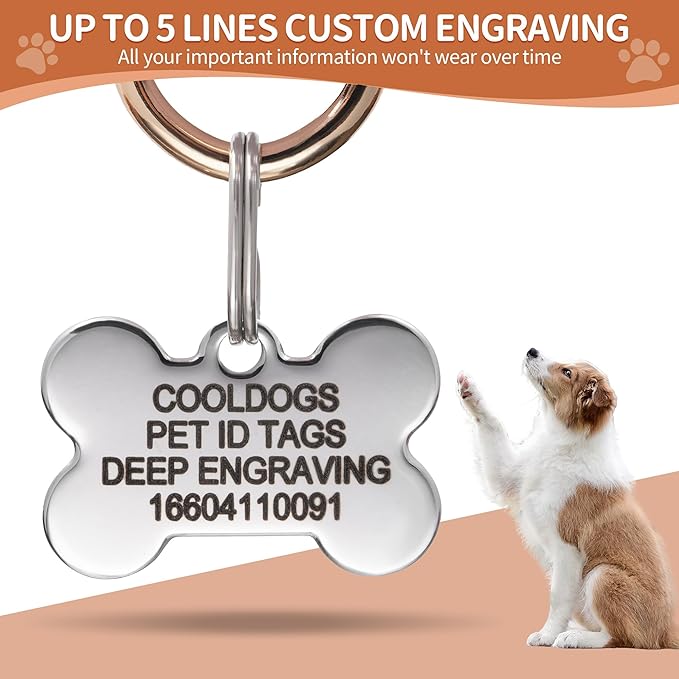 CoolDogs Stainless Steel Enamel Pet ID Tags for Dogs and Cats, Personalized Dog Tags,Cat Tags,Custom Engraved Dog Name Tag,Cat Name Tag with up to 5 Lines of Text on Both Sides (Orange, Small)