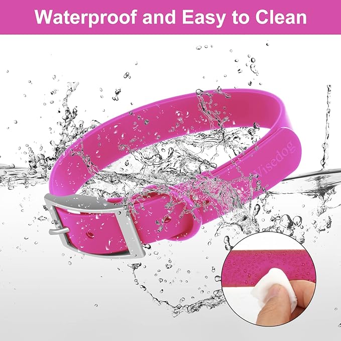 Wisedog Waterproof Dog Collar: Multiple Adjust 7" to 23.6", Soft Rubber Coated Webbing, Easy to Clean, for Small Medium Large Dogs (S|8.5"-12.5" × 4/5 in, Rose Violet)