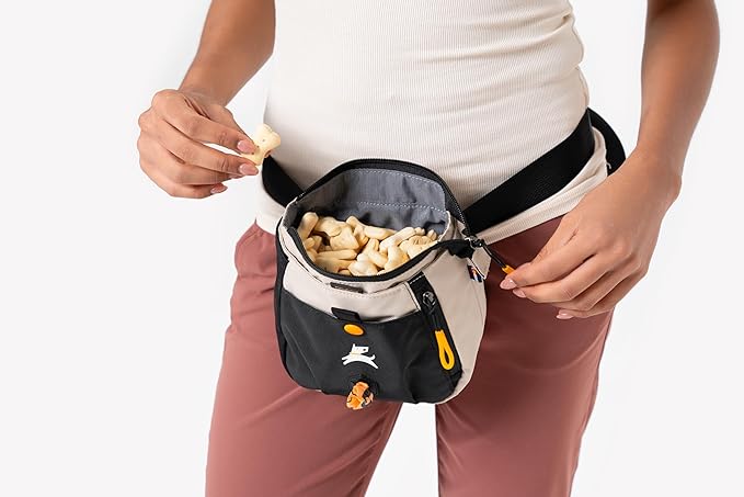 OllyDog Backcountry Day Bag | Hands-Free Dog Training Treat Pouch | Fanny/Hip Pack with Zipper Closure & Built-in Poop Bag Dispenser | Removable Waist Clip (Con Leche)