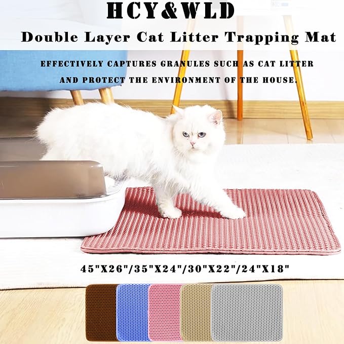 HCY&WLD Cat Litter Mat, Honeycomb Double Layer Cat Litter Trapping Mat, Waterproof Urine Proof Non-Slip, Scatter Control, Less Waste, Easier to Clean (Pink, 24" X 18")