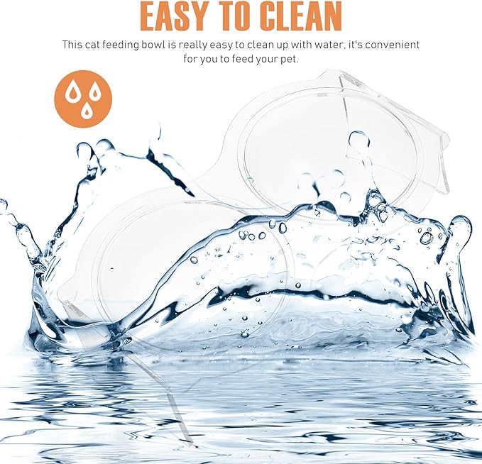 COOLHIYA Transparent Acrylic Double Pet Bowl for Cats and Puppies Household Food and Water Basin with Moderate Height Whisker-Friendly Indoor Feeder Designed to Prevent Spills and Reduce