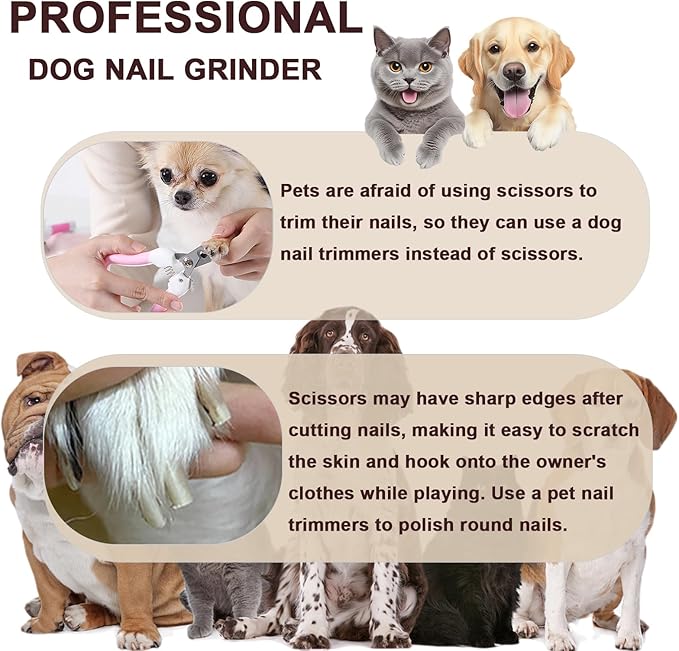 Dog Nail Grinder Upgraded,Professional 2-Speed Pet Nail Trimmer,Quiet and Low-Vibration Dog Nail Trimmers,and 3 Ports for Large,Medium,Small Pets with Hard or Thick Nail