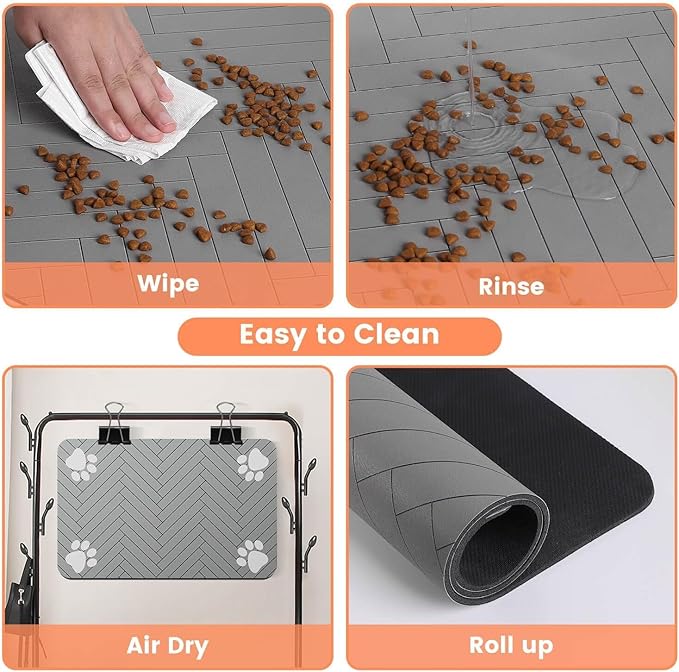 Absorbent Waterproof Pet Feeding Mat - Non-Slip Rubber Backing Quick Dry Food Water Bowl Mat for Dogs Cats (Light Gray, 20" L x 30" W)