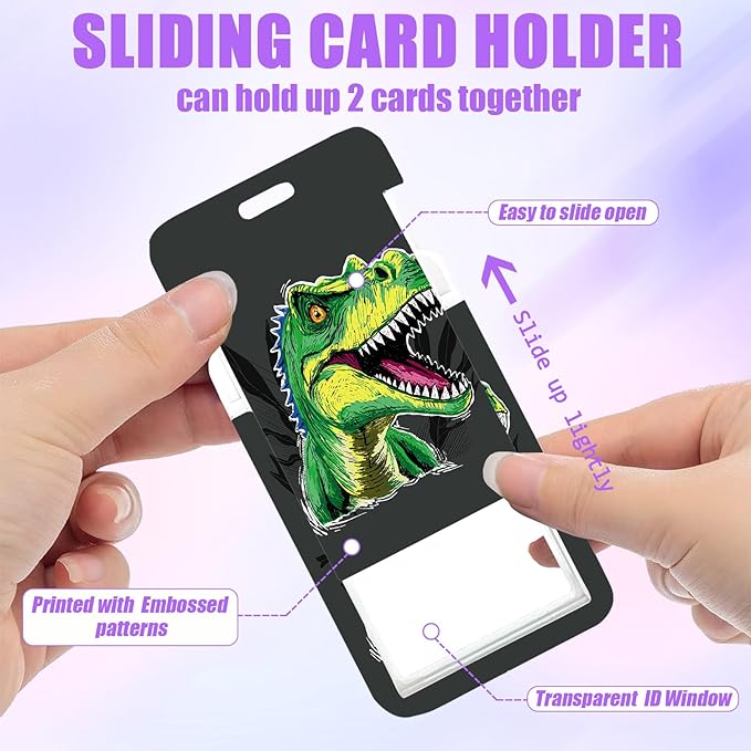 Cute Dinosaur ID Badge Holder with Lanyard, Retractable Lanyards for ID Badges Name Tag Clips, Funny Nurse Teacher Office Student Gift