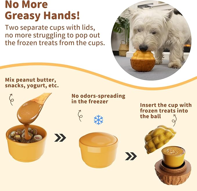 Interactive Dog Toys for Aggressive Chewers, /No Oil Needed/Smooth Screwing Frozen Treat Freezable Dog Puzzle Treat Dispensing Toy to Keep Them Busy for Small Medium Large Breeds
