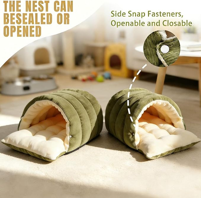 Cozy Monster Cat Bed Warm Enclosed Cat Bed Cave with Hooded Cover – Washable Cozy Plush Cats Tent for Indoor Cats & Small Dogs, Calming Winter Pet Nest