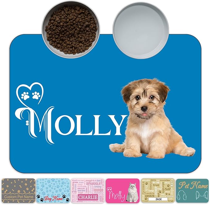 Personalized Pet Feeding Mat Custom Name Dog Food Mat Customized Cat Water Placemats, Waterproof & Non-Slip Design for Dogs Cats, Style 5