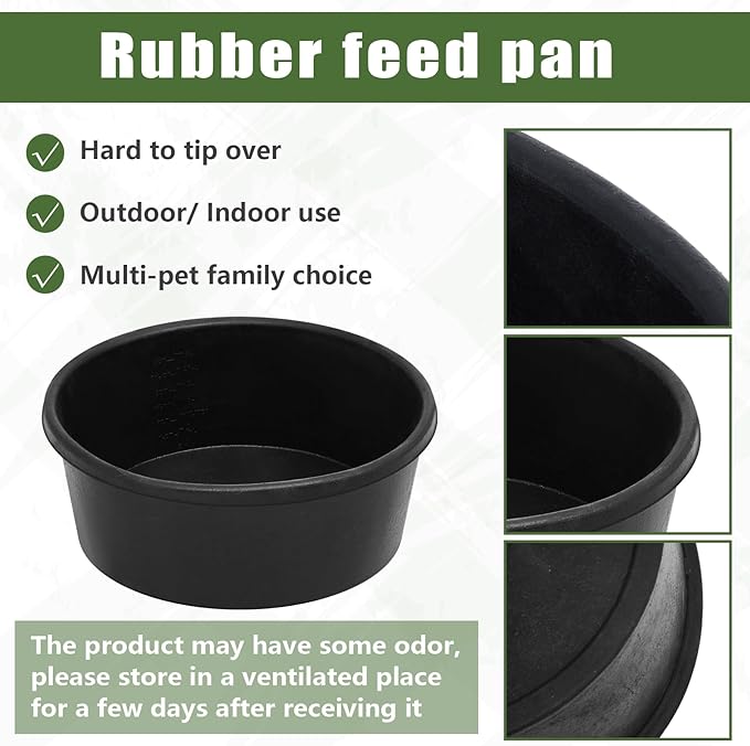 Sadnyy 4 Pcs 1 Gallon/4 Quart Rubber Feeder Pan, Horse Feed Bucket Utility Rubber Bowl 10.6 x 4.1 Inch Horse Feeder Chicken Dust Bath Stackable Livestock Feed Bowl for Pig Goat Chicken Dog Farm Animal
