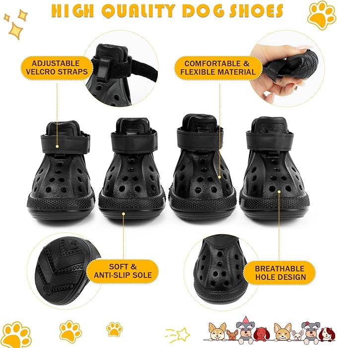 Dog Sandals, Breathable Dog Shoe for Hot Pavement, Anti-Slip & Paw Protectors Pet Shoes for Indoor/Outdoor Walking. Dog Boots for Small, Medium & Large Dogs (Black, 4PCS)