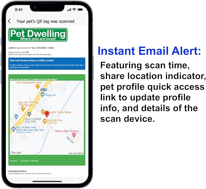 Pet Dwelling QR Pet Tag – Easy Scan Instant Location Alerts, Online Pet Profile with AI Feature for Dogs & Cats (Purple Paw)