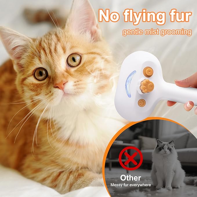 Pet Steam Brush Dog Cat 2025 New Grooming Comb for Shedding, Floating Hair, Smooth & Detangling, Gentle Cool Mist Softens Hair Reduces Static Helps Pets Who Dislike Bathing