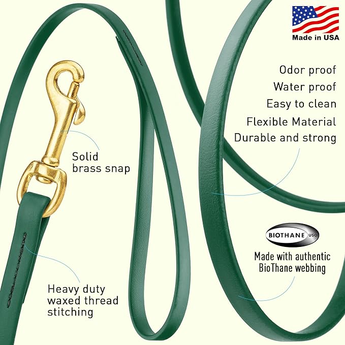 Viper Biothane K9 Working Dog Leash Waterproof Lead for Tracking Training Schutzhund Odor-Proof Long Line with Solid Brass Snap for Puppy Medium and Large Dogs, 20ft Hunter Green