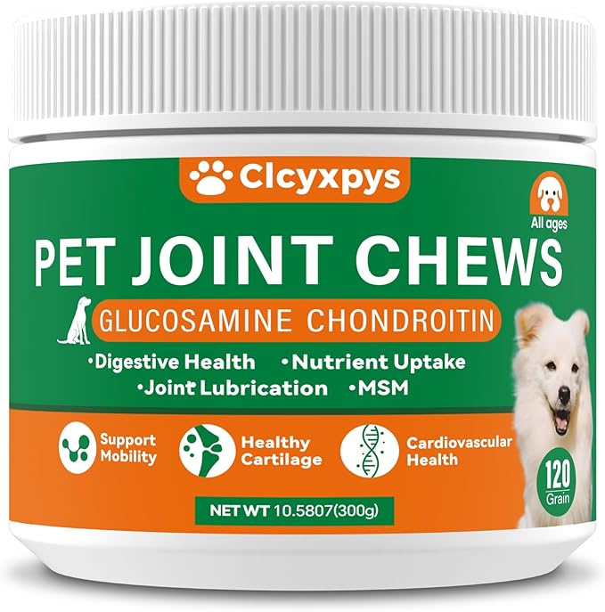 Clcyxpys Glucosamine for Dogs Hip and Joint Supplement Chews,Mobility Support Supplement -Glucosamine chondroitin-MSM，Hip & Joint Support-Digestion,Probiotics-120 Chews