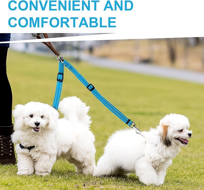 MingXpet Double Dog Leash for Two Dogs, No Pull Dog Leash, 360° Swivel No Tangle for Small Dogs Walking & Training, Shock Absorbing Reflective Bungee, Blue