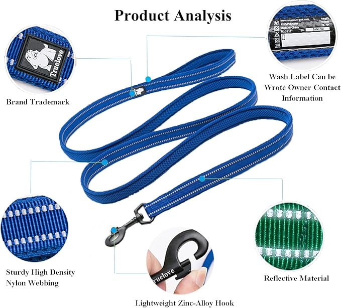 TRUE LOVE Reflective Dog Leash Puppy Walking Lead, Padded Pet Chain Rope，Length 200cm Truelove TLL2111(Royal Blue,L)