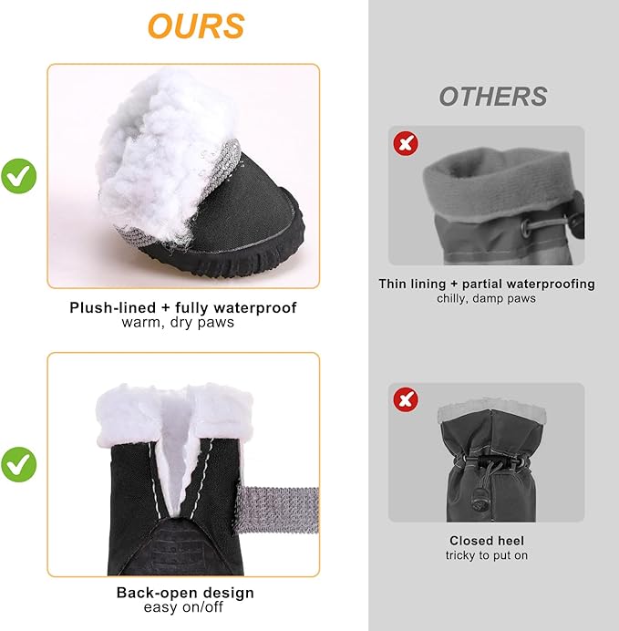 BEAUTYZOO Dog Winter Boots, Waterproof Dogs Snow Shoes with Anti-Slip Sole & Warm Fleece Lining-Indoor Outdoor Paw Protectors for Small Dogs, Puppy Booties to Prevent Licking on Hardwood Floors,Size 3