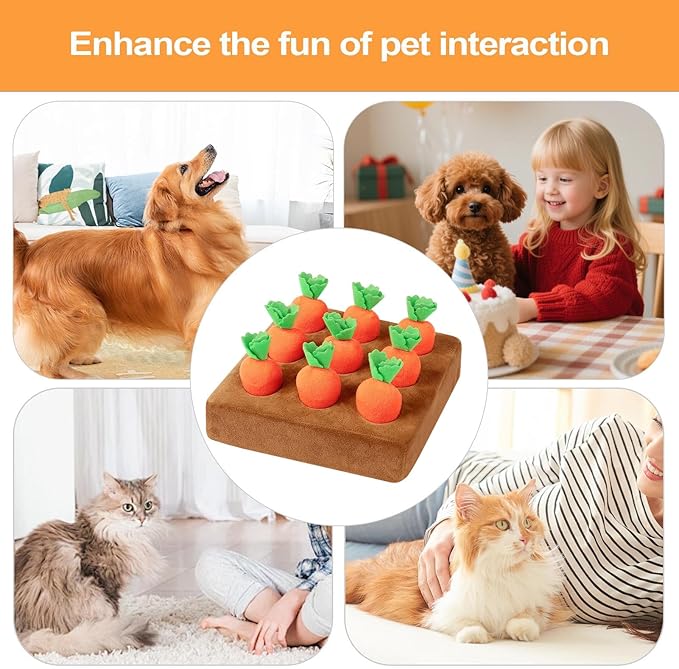 Pet Snuffle Mat, Interactive Feed Puzzle for Boredom, Plump Carrot Sniffing Game with 9 Carrots, Indoor Outdoor Stress Relief, for Small Medium Large Senior Kitten