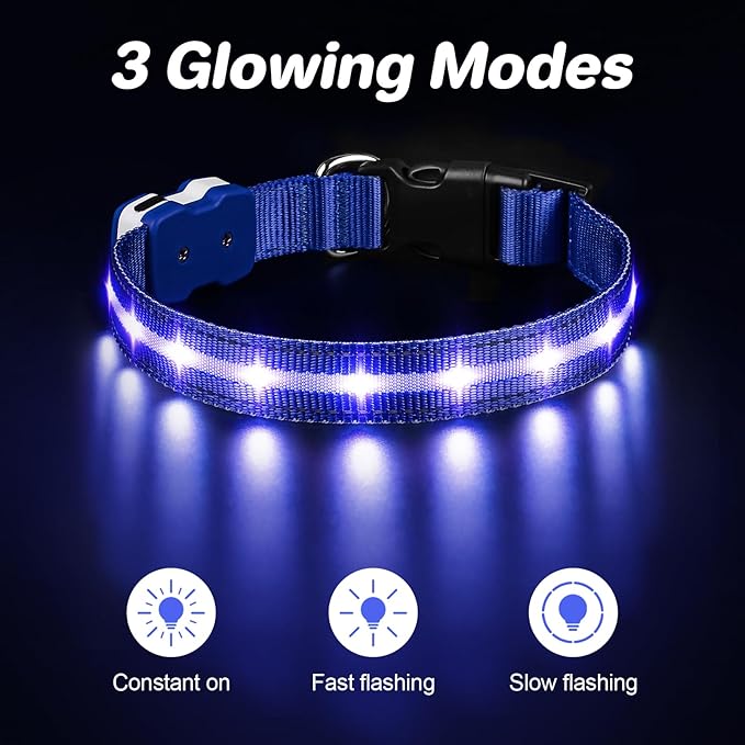 PcEoTllar Light Up Dog Collars, Led Dog Collar, Rechargeable, Night Walking, Waterproof, Glow in The Dark Dog Collars Light for Large Small Medium Dogs, Blue l