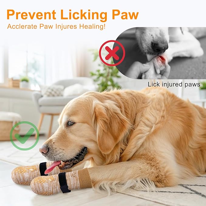 BEAUTYZOO Dog Socks to Prevent Licking Paws, Dog Shoes for Hot Pavement Small Medium Large Senior Dogs Booties, Non Slip Dogs Boots & Paw Protectors for Hardwood Floors Traction Control Indoor