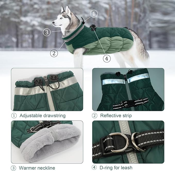 Lelepet Warm Dog Winter Coat Dog Coats for Small Dogs Waterproof Dogs Jacket with Harness Built in Reflective Cold Weather Coats Windproof Zip-Up Winter Fleece Vest Snowsuit Yorkie Teal Green S