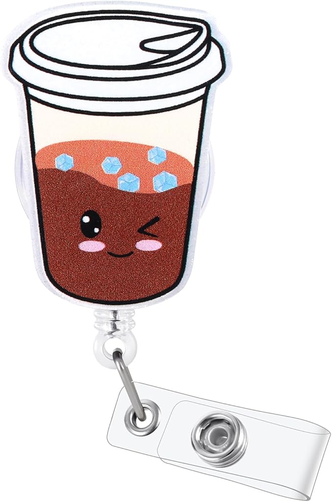 Funny Iced Coffee Nurse Badge Reel, Cute Coffee Lovers Retractable ID Badge Holder with Alligator Clip, Name Tag Badge Buddy for RN LPN Night Shift Nurse Nursing Student Teacher Doctor Office Workers