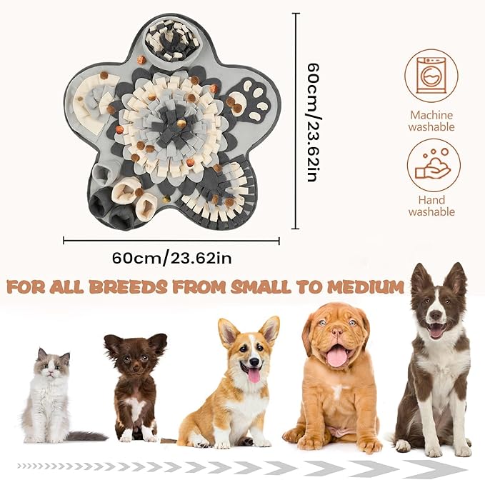 Snuffle Mat for Dogs, Interactive Foraging Fun, 60x60x3cm, Sniffing Rug Dogs, Food Sniffing Feeding Mat, Eco-Friendly, for Home, Office, Apartment, Rainy Days