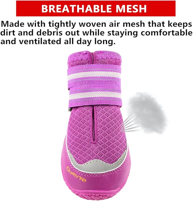 QUMY 4PCS Dog Boots for Large Dogs, Medium Dog Shoes & Paw Protectors for Hot Pavement, Summer Heat Protection, Mesh Breathable Nonslip Dog Booties for Hardfloors, Walking Running Hiking Purple Size 8