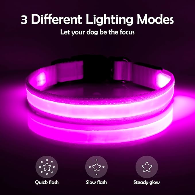 VIZPET LED Dog Collar, Light Up Dog Collar Adjustable USB Rechargeable Super Bright Safety Light Glowing Collars for Dogs (Purple, X-Large[22.83-27.55 inch/58-70cm])