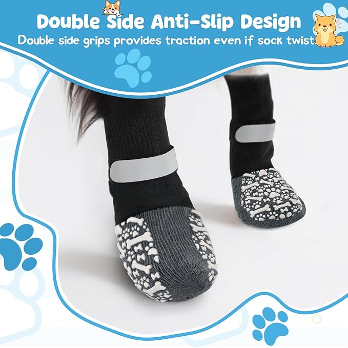 HeavenEye Anti Slip Dog Socks, Dog Paw Protectors Maximum Grip Prevent Licking Paws Slipping, Paw Protector for Hot & Cold Pavement Shoes Boots for Small Medium Large Senior Dogs(White Bone,XS)