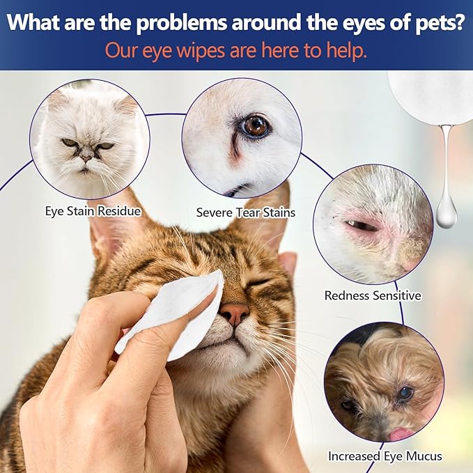 Dog Ear Wipes, Eye Wipes for Cats, Dog Tear Stain Remover Wipes, Pet Eye Wipes for Discharge and Crust (60pcs)