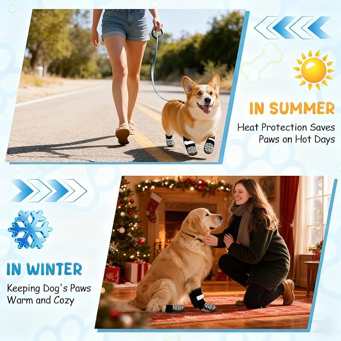 HeavenEye Anti Slip Dog Socks, Dog Paw Protectors Maximum Grip Prevent Licking Paws Slipping, Paw Protector for Hot & Cold Pavement Shoes Boots for Small Medium Large Senior Dogs(White Bone,M)