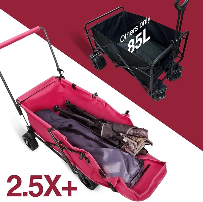 REDCAMP Folding Dog Wagon Cart with Removable Canopy Heavy Duty, 220L Large Collapsible Utility Cart Dog Stroller with Tailgate for Sports Shopping Pet, Pink