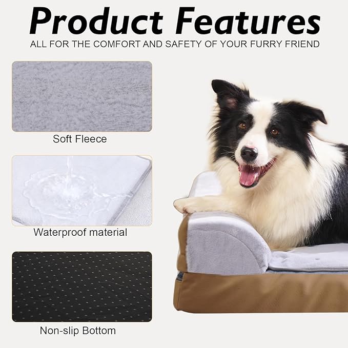 Heated Dog Bed Large Sized Dog, Heated Pet Bed for Large Dogs, Waterproof Couch Memory Foam Dog Sofa Bed with Pet Heating Pad - 35x27.95x6.3in