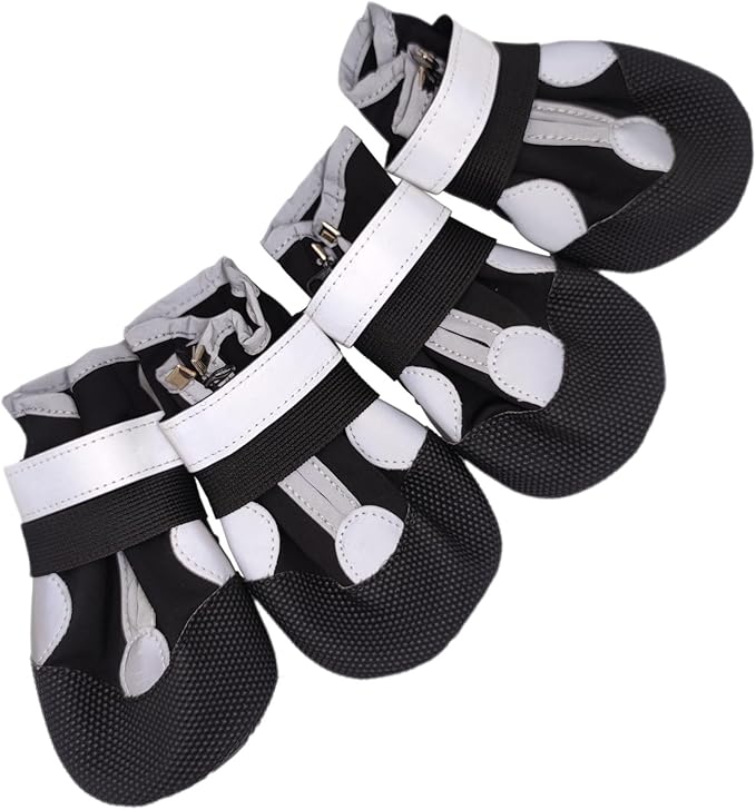 LINXDB (4 Pack) Dog Shoes for Large Dogs, Medium Dog Boots & Paw Protectors for Winter Snowy Day, Summer Hot Pavement, Outdoor Walking, Indoor Hardfloors Anti Slip Sole (Black, XL: 2.75"x3.15"(W*L))
