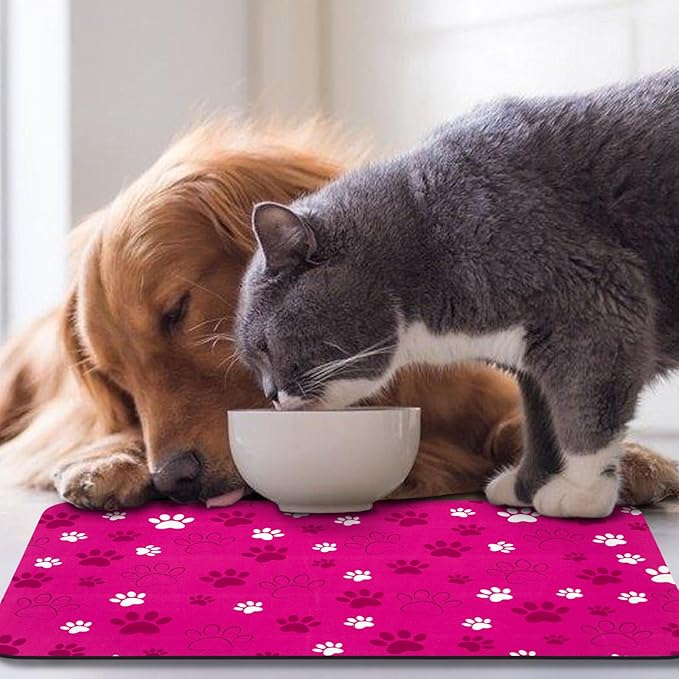 Dog Food Mat, Absorbent Water Bowl Mats Cat Pet Feeding Placemats Pink 24 * 32 inch