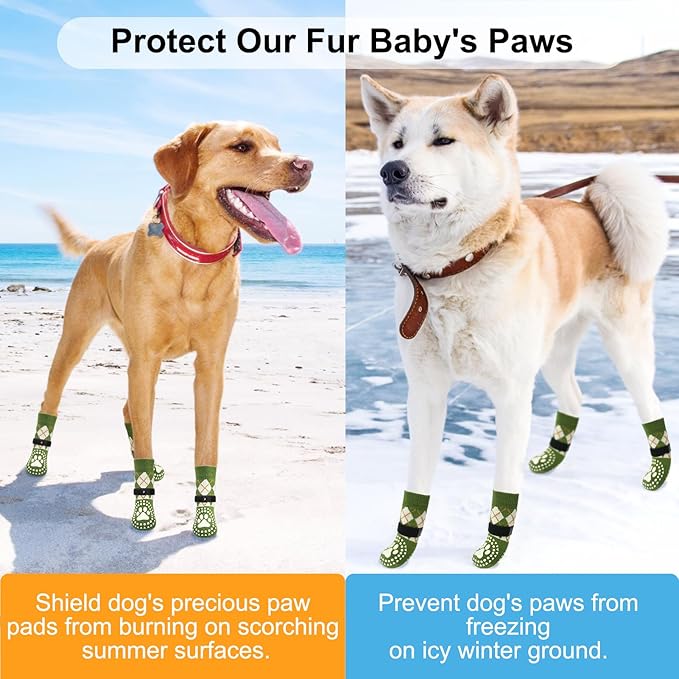 BEAUTYZOO Dog Socks for Hot/Cold Pavement to Prevent Licking Paws,Anti Slip Grippy Dog Boots&Paw Protectors for Hardwood Floors,Traction Control Shoes Booties for Puppy Small Medium Large Senior Dogs