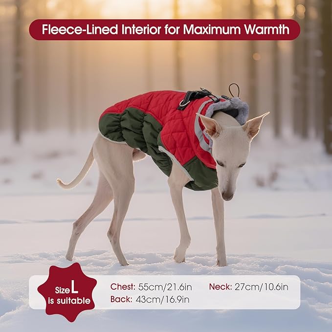 FUAMEY Dog Coat for Large Dogs,Waterproof Dog Winter Jacket with Harness Built in Puppy Cold Weather Coats Reflective Pet Vest with Zipper Warm Fleece Dogs Snowsuit Windproof Christmas XXXL
