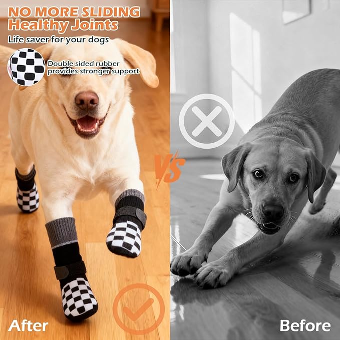 EXPAWLORER Dog Socks to Prevent Licking Paws with Grippers for Hardwood Floors Anti Slip, Reflective Dog Cold Winter Shoes Booties Boots & Paw Protectors with for Small Medium Large Senior Dogs S