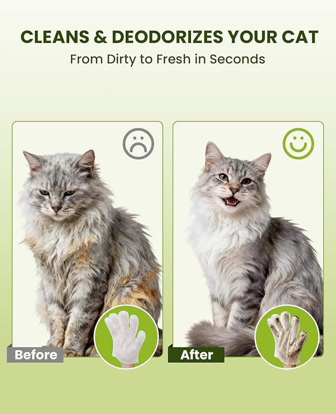 12PCS Hypoallergenic Pet Glove Wipes for Dogs & Cats - Quick Clean & Deodorizing Between Baths & Travel | Dog Washing Wipes for Fur, Butt, Paws, Eyes & Ears |Cat Cleaning Gloves for Grooming & Bathing