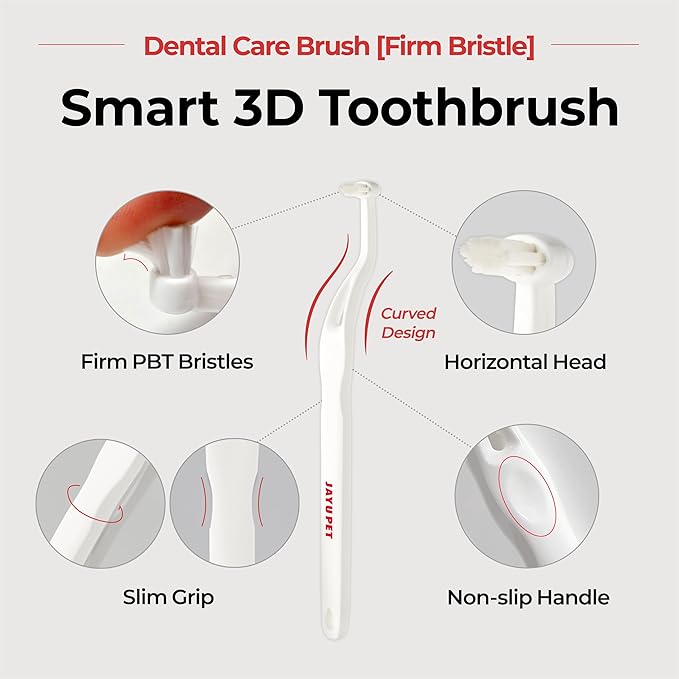 JAYU PET Dental Care Brush (Firm Bristles) 1ea - Resilient Dog Toothbrush, Cat Toothbrush for Tartar & Plaque Removal, Horizontal Head and S-Curved Body