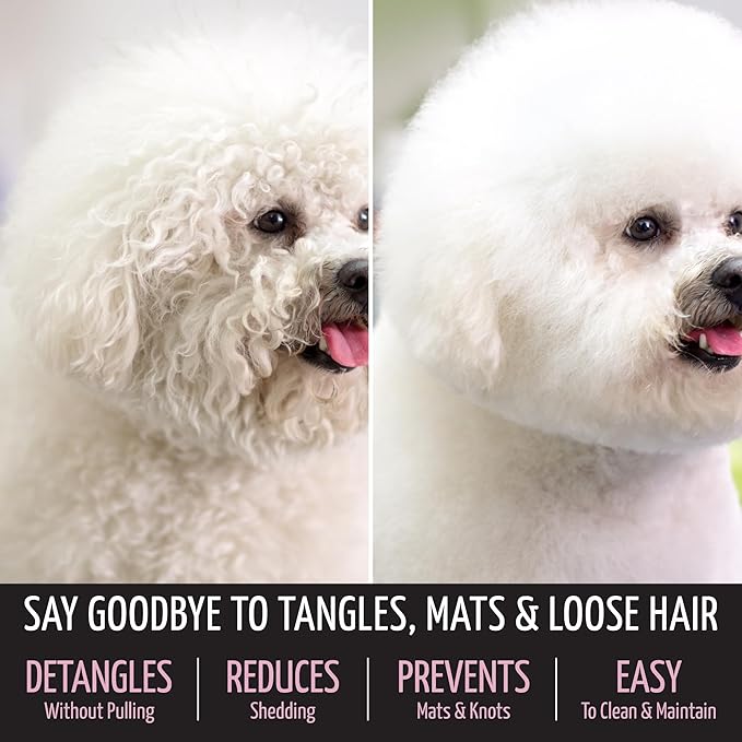 Tauro Pro Line Dog Brush for Shedding - Doodle & Poodle Slicker Brush for Long Haired Dogs & Cats - Detangler for Pet Grooming, Non-Slip Grip, Soft Pin (Size L - Pink)
