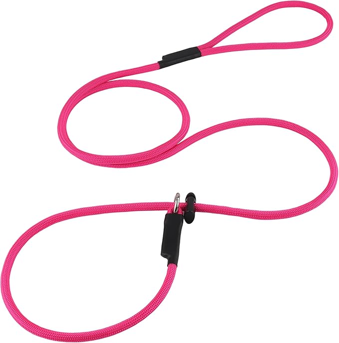 Slip Lead Dog Leash – Strong Nylon Training Rope with Spring-Loaded Adjustable Stopper – 5/16" x 7ft -No Pull Heavy Duty Leash for Small Medium Large Dogs(Pink, 7 FT)